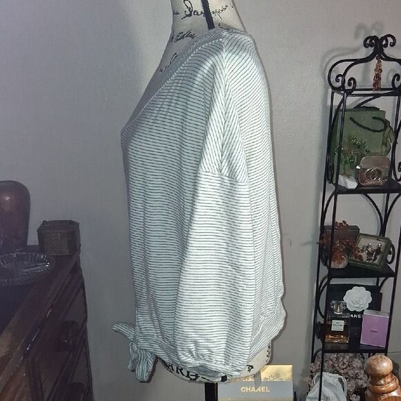 Anthropologie Postmark Striped Off-Shoulder Top with Tie Front Xlarge - Picture 7 of 9